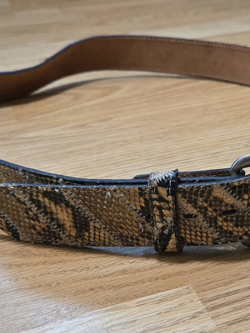 ACME Snake-Print Belt in Brown and Black Genuine Python Vintage - Picture 2 of 12